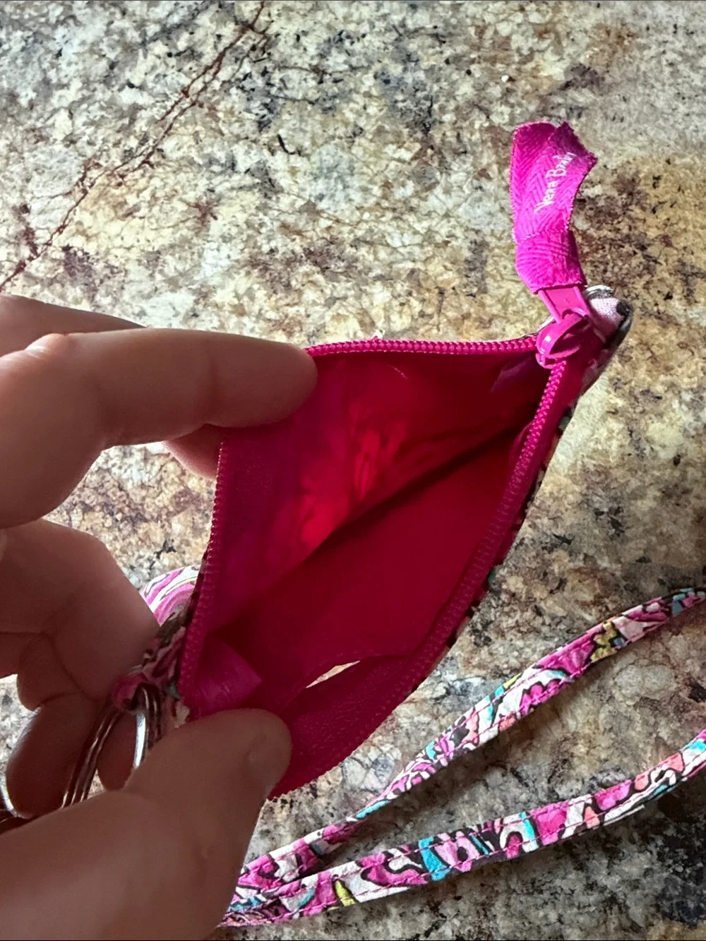 Vera Bradley Pink Floral Lanyard ID Holder with Key Ring